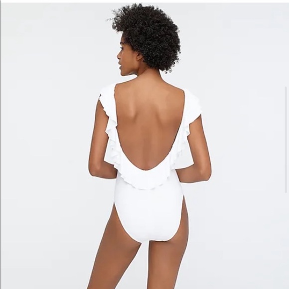 NWT J Crew White Ruffle Scoopback One Piece Swimsuit Size 10 - Picture 4 of 12